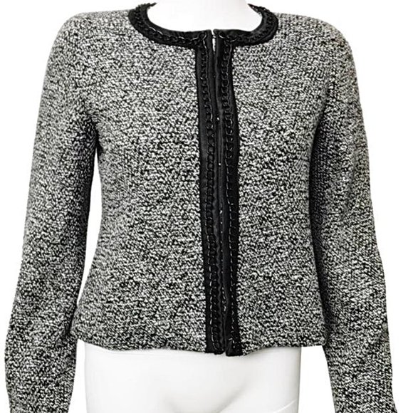Sinequanone Bolero Jacket Cropped Chain Trim Black White Tweed - Picture 1 of 8